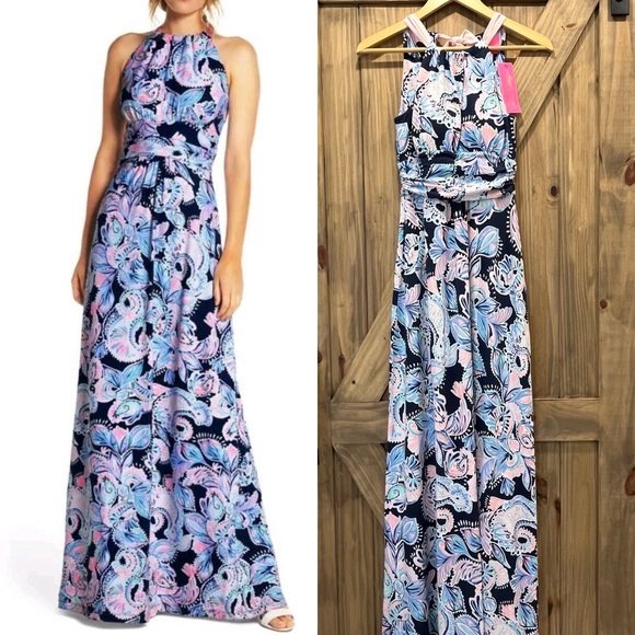 Lilly Pulitzer Dresses & Skirts - NWT - Lilly Pulitzer Martina Maxi Dress Holy Flockamolie Blue Pink Floral XXS